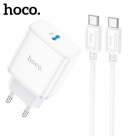 USB Charger HOCO C104A Stage Single port, 1 x USB-C, USB-C: 20W, up to PD20W / QC3.0, White thumbnav 1