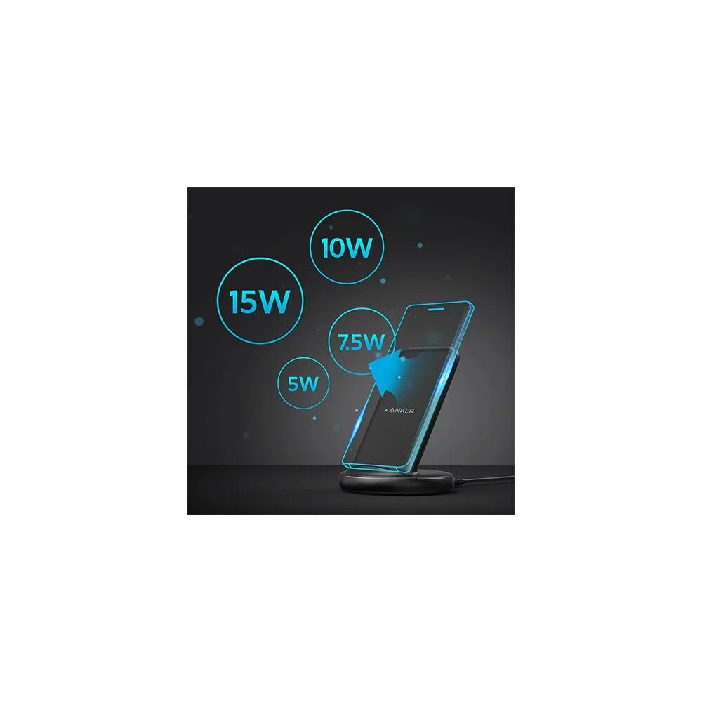 Incarcator universal wireless Anker PowerWave II Stand / 15W / Multiprotect Safety System / Black photo 4