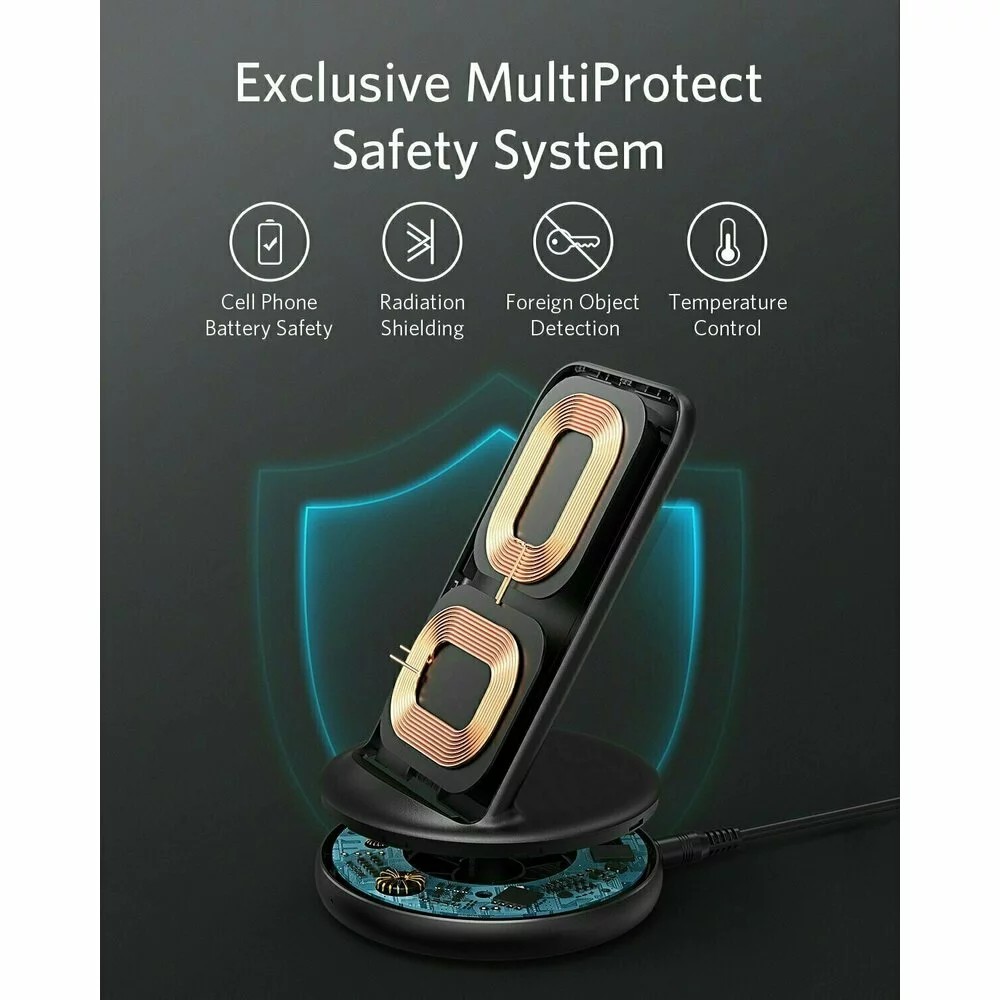 Incarcator universal wireless Anker PowerWave II Stand / 15W / Multiprotect Safety System / Black photo 7