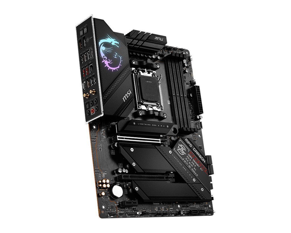 MSI MPG B650 CARBON WIFI, Socket AM5, 19Phases, AMD B650, Dual 4xDDR5-7800, APU AMD graphics, 1xHDMI, 1xDP, 2xPCIe4.0 X16, 6xSATA3, RAID, 4xM.2PCIe 5.0, 1xPCIeX1, ALC4080 HDA/SPDIF, 1x2.5GbE LAN, WiFi6E/BT, 1xUSB-C 3.2Gen2x2, 8xUSB 3.2 Gen2(7A+1C), 2xUSB3 photo 3