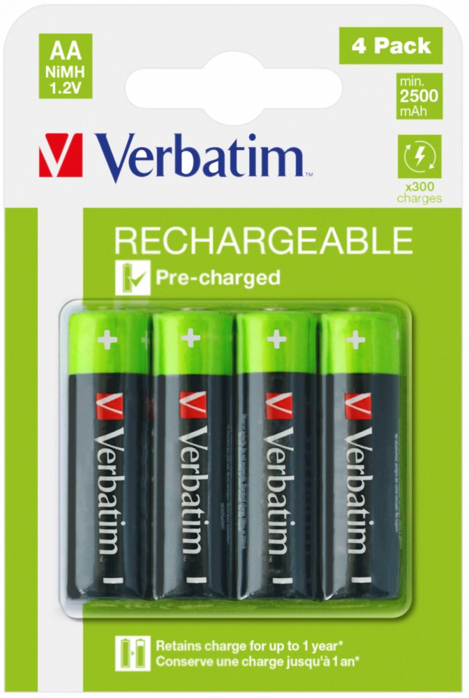 Аккумуляторные батареи Verbatim Rechargeable Battery AA / HR6 2500 mAh, 4 Pack photo 1 Аккумуляторные батареи Verbatim Rechargeable Battery AA / HR6 2500 mAh, 4 Pack photo 1