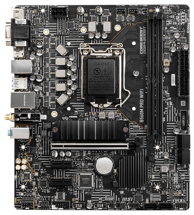MSI B560M PRO WIFI, Socket 1200, Intel® B560 (11/10th Gen CPU), Dual 2xDDR4-5200, CPU Intel graphics, VGA, HDMI, DP, 1xPCIe X16 4.0, 6xSATA3, 1xM.2 slot, 2xPCIeX1, ALC897 HDA, 1x2.5GbE LAN, WiFi6/BT, 6xUSB3.2, RGB Led, mATX photo 1