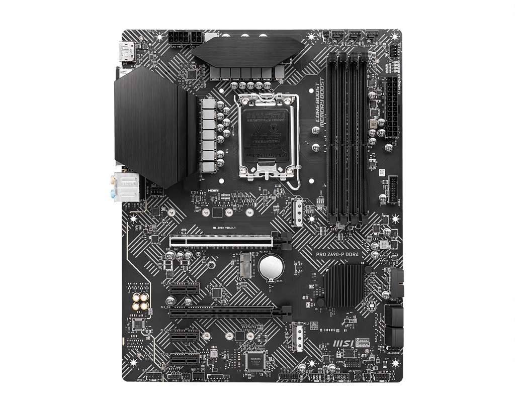 MSI PRO Z690-P DDR4, Socket 1700, Intel® Z690 (13/12th Gen CPU), CPU graphics, HDMI, DP, Dual 4xDDR4-5333, 2xPCIe X16 5.0, 4xSATA3, RAID, 2xM.2 4.0, 1xM.2 E-key for Wi-Fi, 3xPCIe X1, ALC897 HDA / SPDIF, 2.5GbE LAN, 1xUSB-C 3.2Gen2x2, 8xUSB3.2, RGB Mystic  photo 1