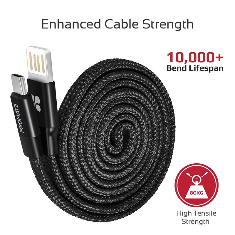 Cablu USB-A - USB Type-C Promate Coiline-C Black 1.2 /1.2m /Negru photo 3