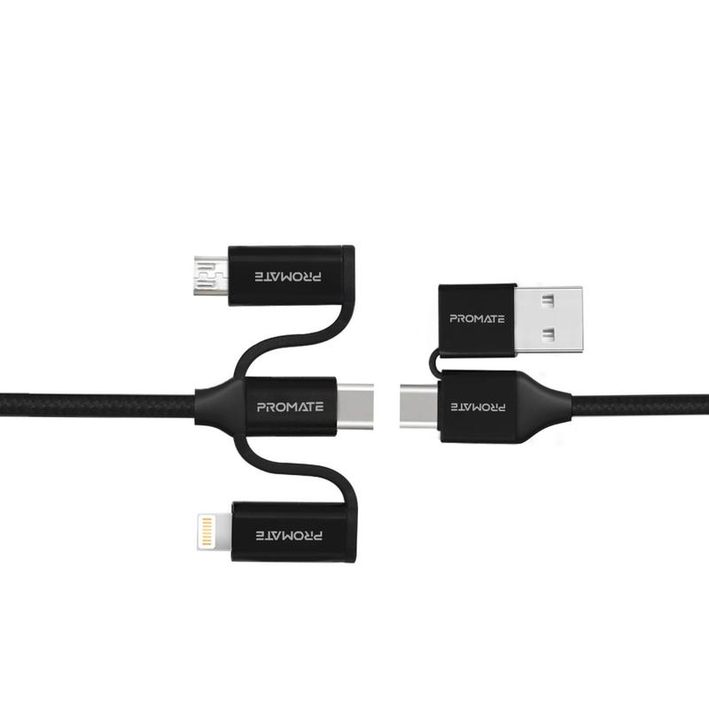 Кабель USB-A/Type-C - Lightning/Type-C/Micro USB Promate PentaPower Black 1.2 /1.2м /Черный photo 1