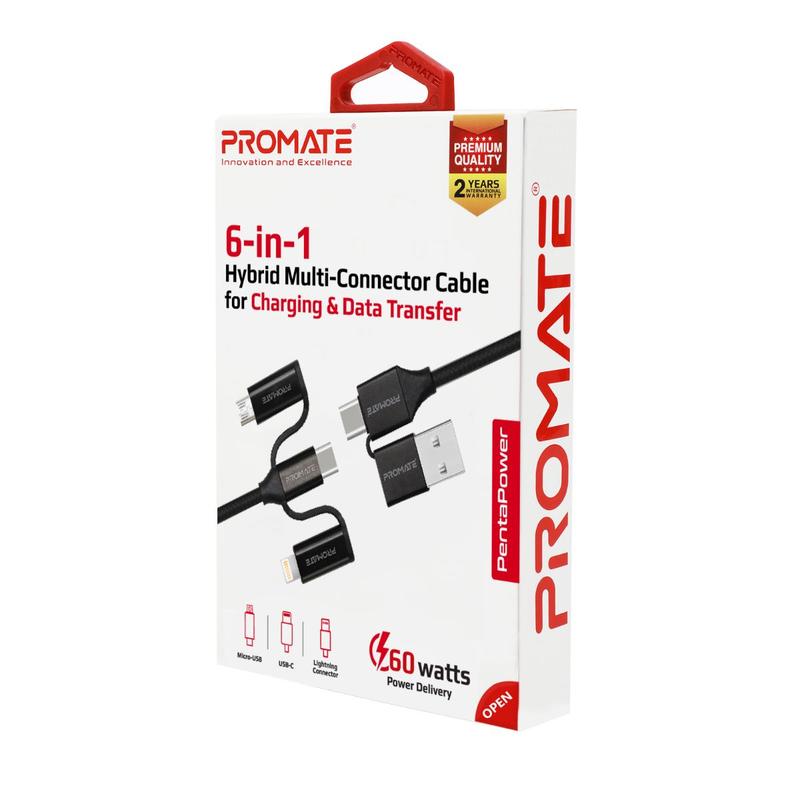 Кабель USB-A/Type-C - Lightning/Type-C/Micro USB Promate PentaPower Black 1.2 /1.2м /Черный photo 8