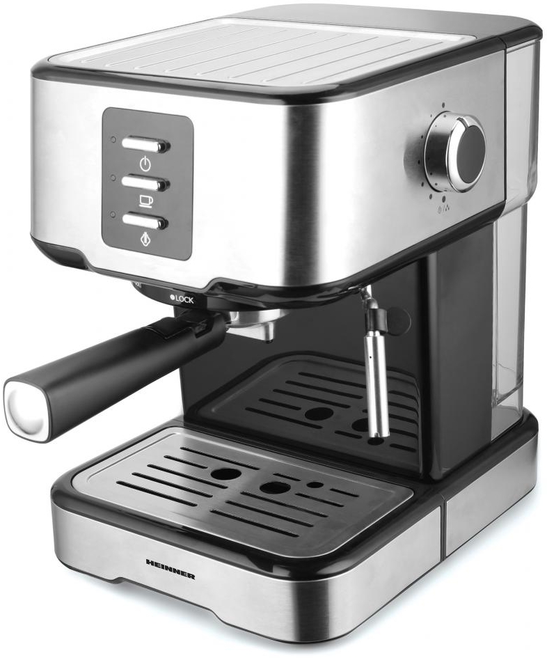 Кофеварка Heinner HEM-850IXBK / 1.5 л / Рожковая / Молотый photo 1 Кофеварка Heinner HEM-850IXBK / 1.5 л / Рожковая / Молотый photo 1