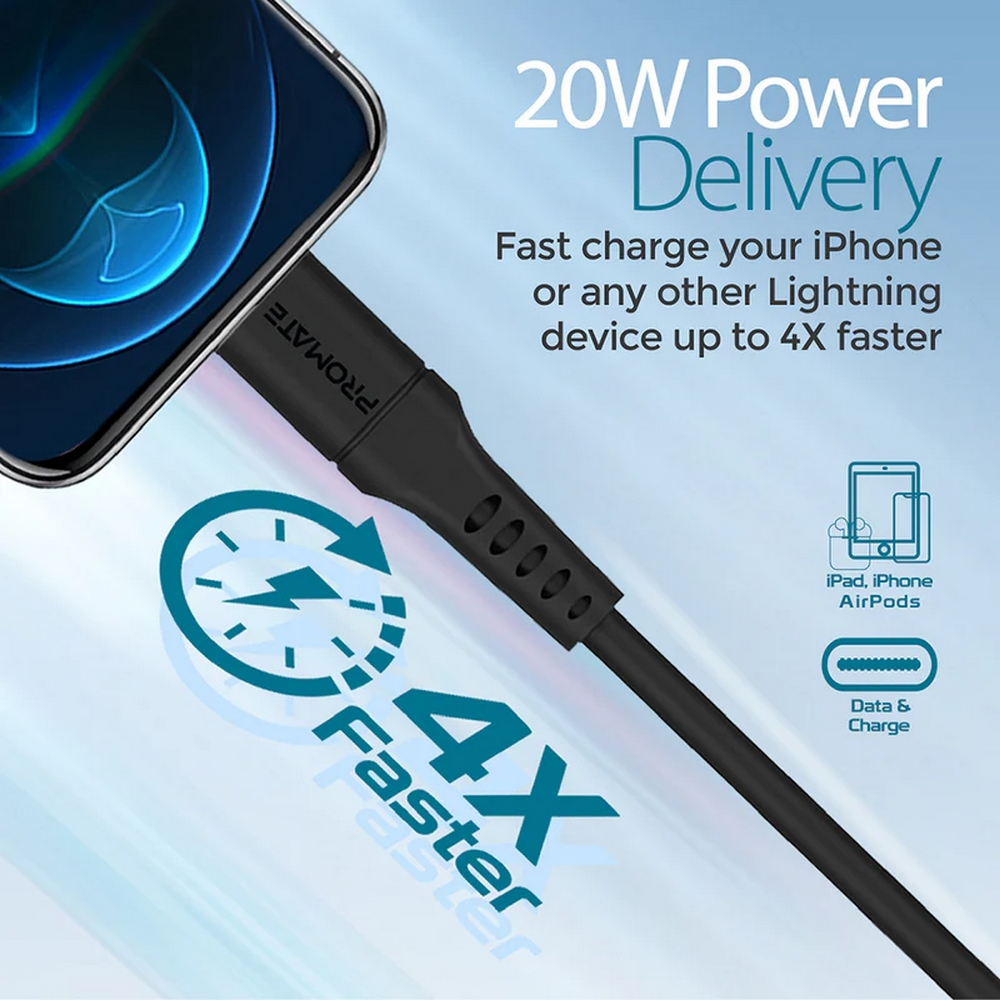 Cablu USB Type-C - Lightning Promate POWERLINK-120 Black 1.2 /1.2m /Negru photo 5