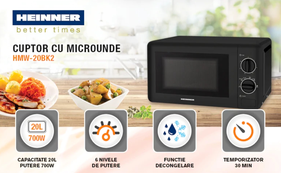 Cuptor cu microunde Heinner HMW20BK2 700 W / 20 l / Negru photo 2