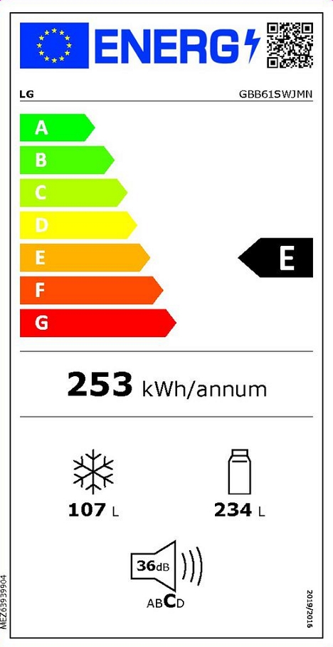 Frigider cu doua usi LG GBB61SWJMN / 341 l / 186 cm / E / Alb photo 4
