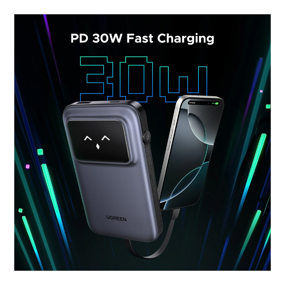 Внешний аккумулятор Ugreen 10 10000mAh 30W Uno Series Cables Type-C Space Gray photo 2