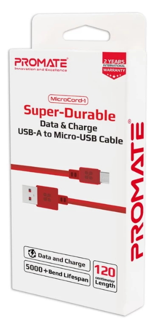 Cablu USB-A - Micro USB Promate MicroCord-1 1.2 /1.2m /Maro photo 2