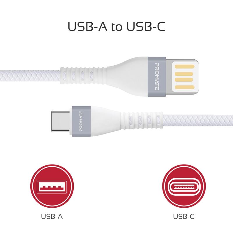 Cablu USB-A - USB Type-C Promate VigoRay-C White 1.2 /1.2m /Alba photo 3