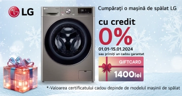 Cumpărați o mașină de spălat LG cu credit 0% sau primiți un cadou garantat